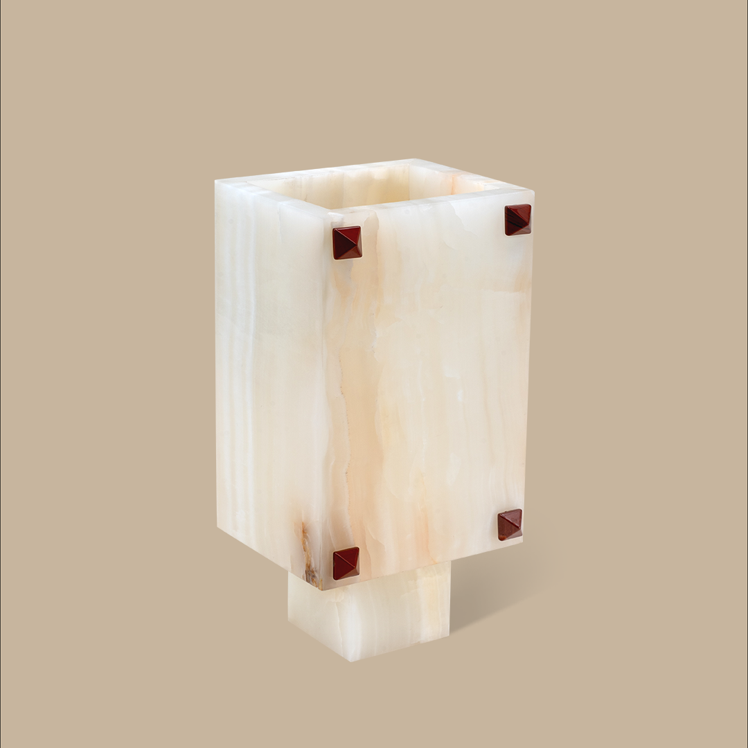 Trunk Vase - White Onyx with Rivets