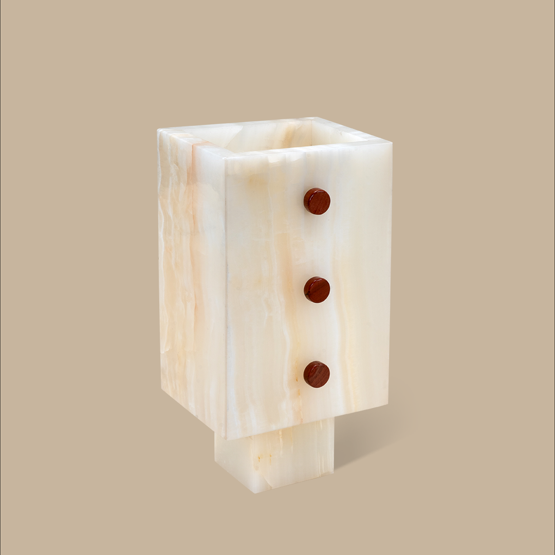 Trunk Vase - White Onyx with Buttons