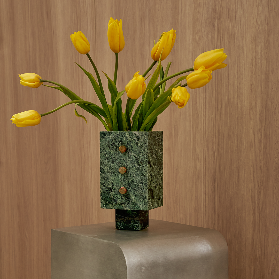 Trunk Vase - Verde Alpi Marble with Buttons