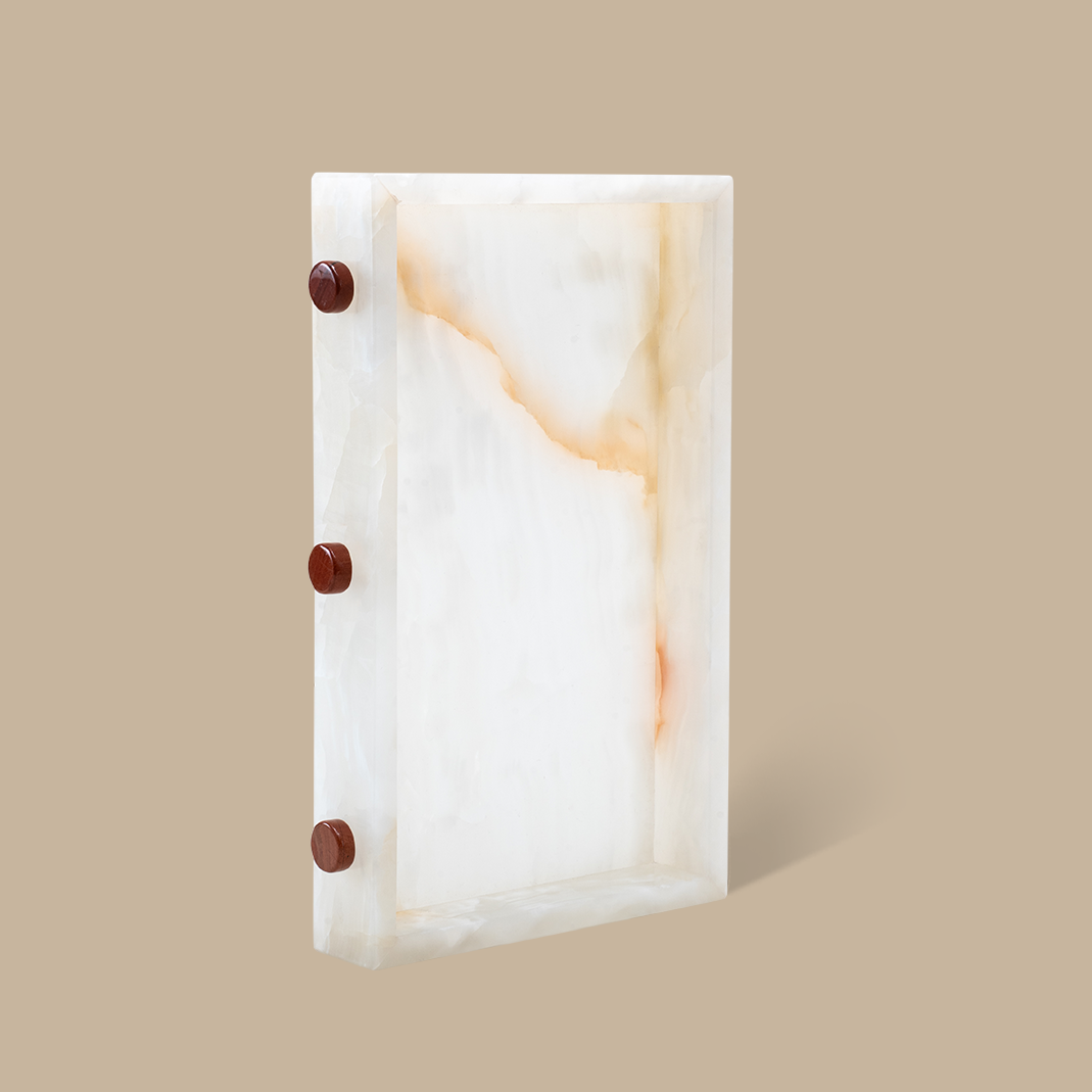 Forma Rectangle Tray - White Onyx with Buttons - BLACK BLAZE