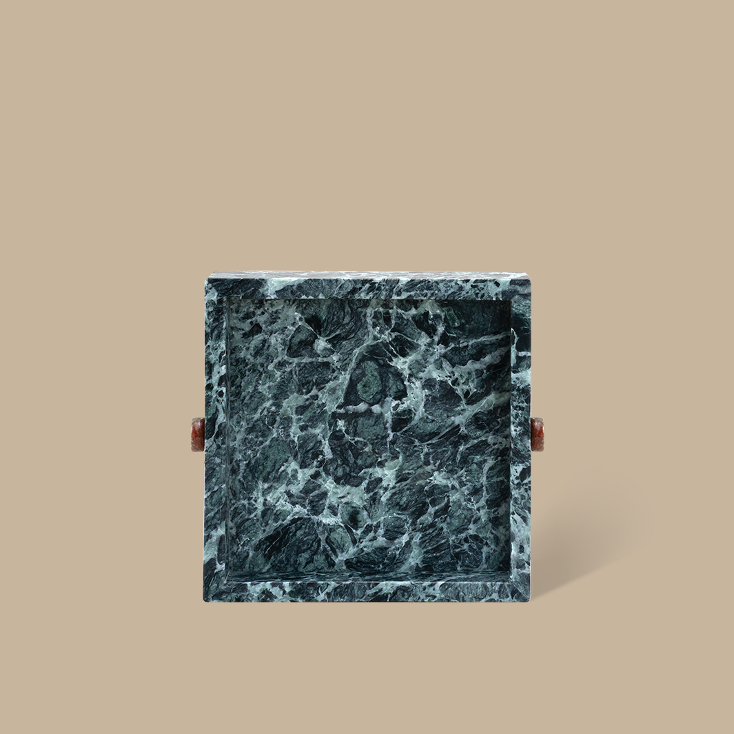 Forma Square Tray - Verde Alpi Marble with Buttons - BLACK BLAZE