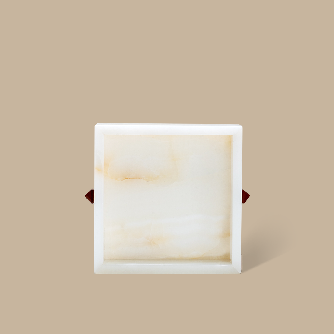 Forma Square Tray - White Onyx with Rivets