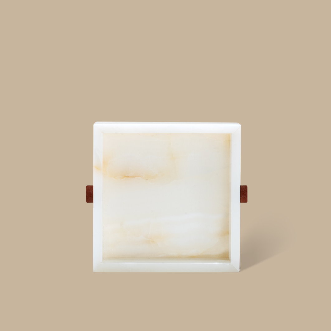 Forma Square Tray - White Onyx with Buttons