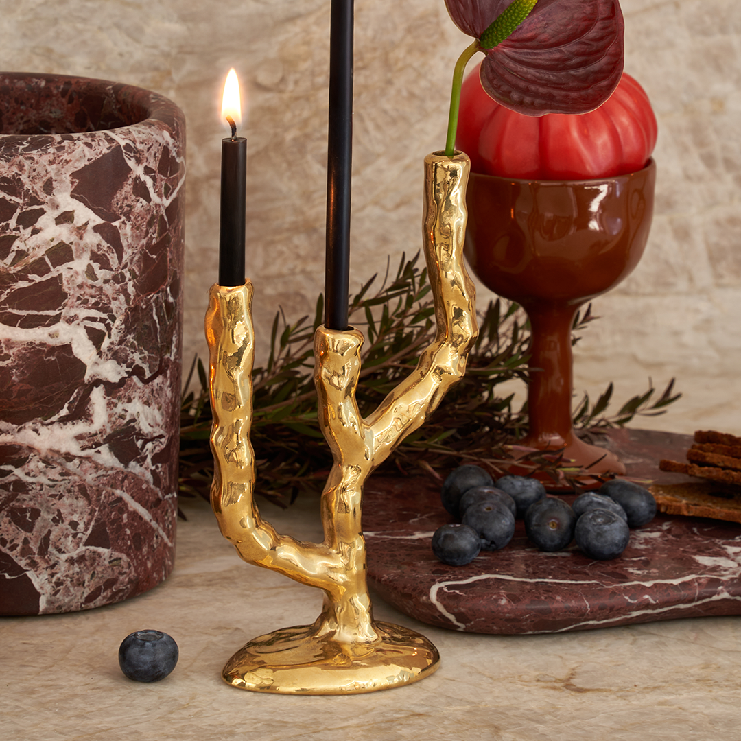 Twig Brass Candle Holder - Triple