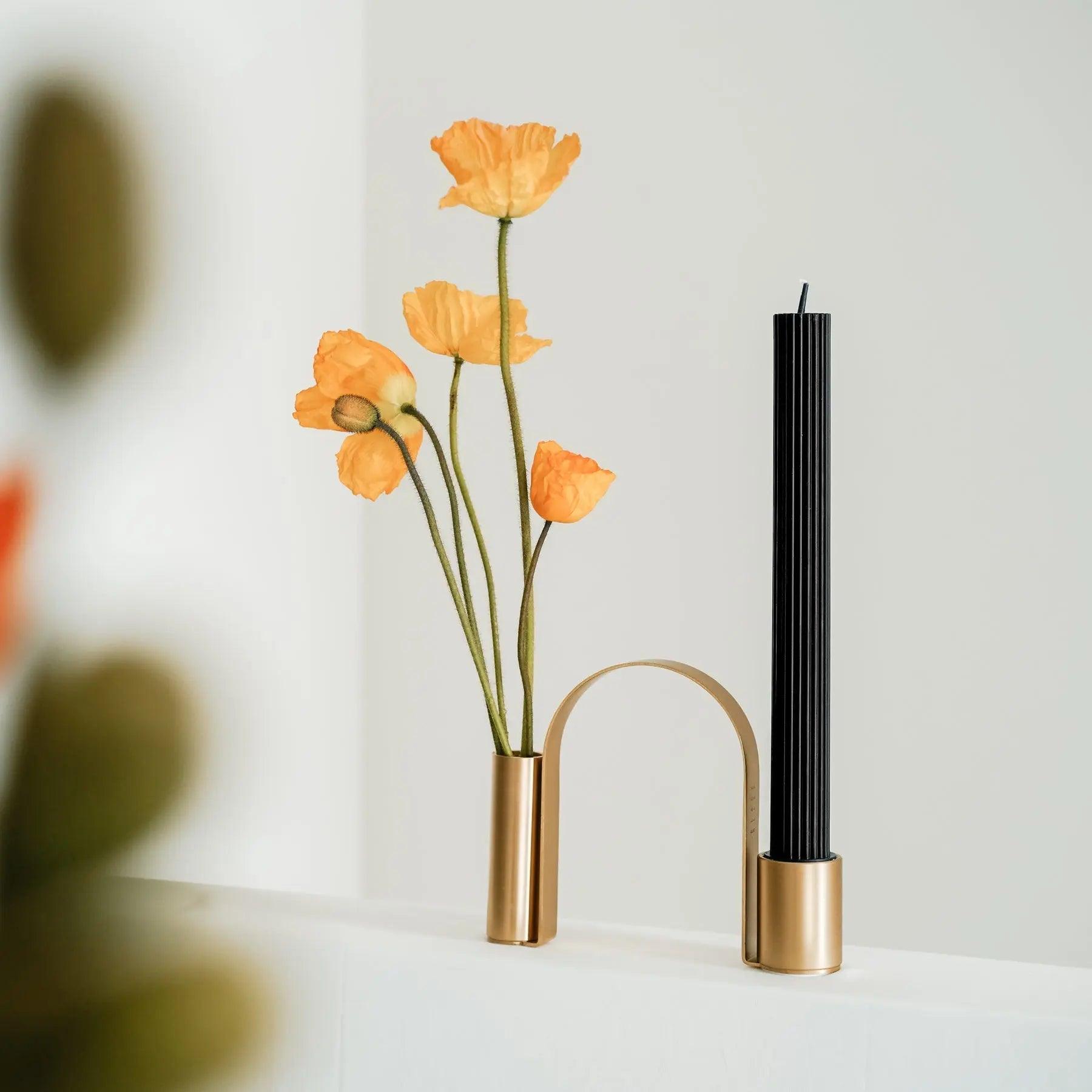 Arch Brass Holder - BLACK BLAZE - Pillar Candle - BLACK BLAZE