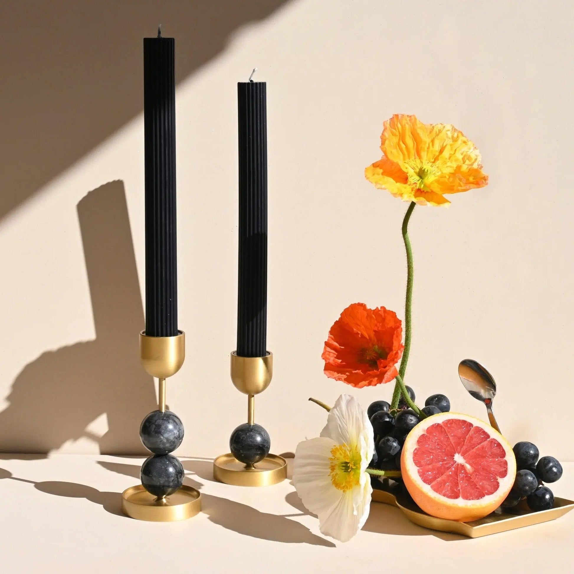 Beaded Fountain Candle Brass Holder - Charcoal Medium - BLACK BLAZE - Pillar Candle - BLACK BLAZE