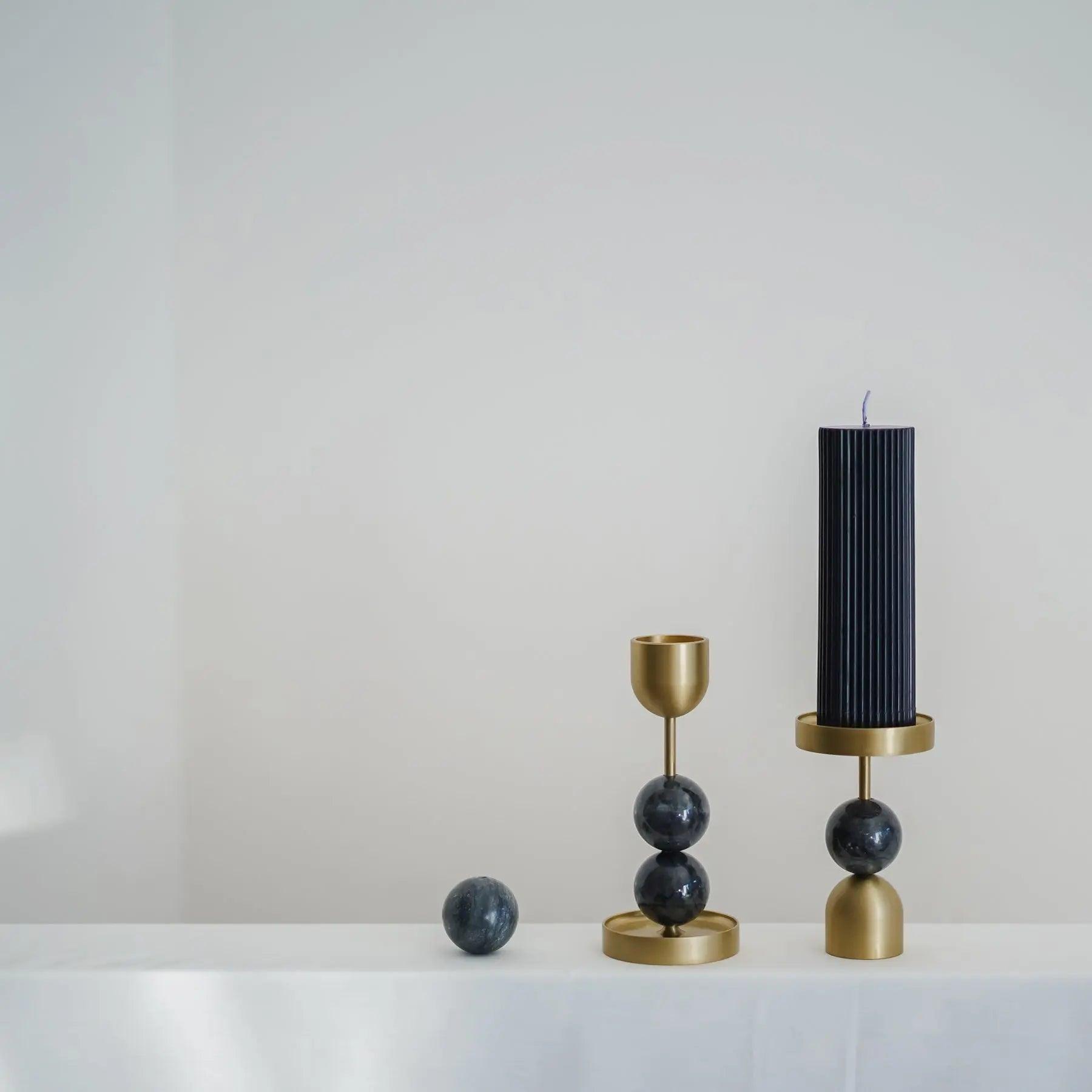 Beaded Fountain Candle Brass Holder - Charcoal Medium - BLACK BLAZE - Pillar Candle - BLACK BLAZE