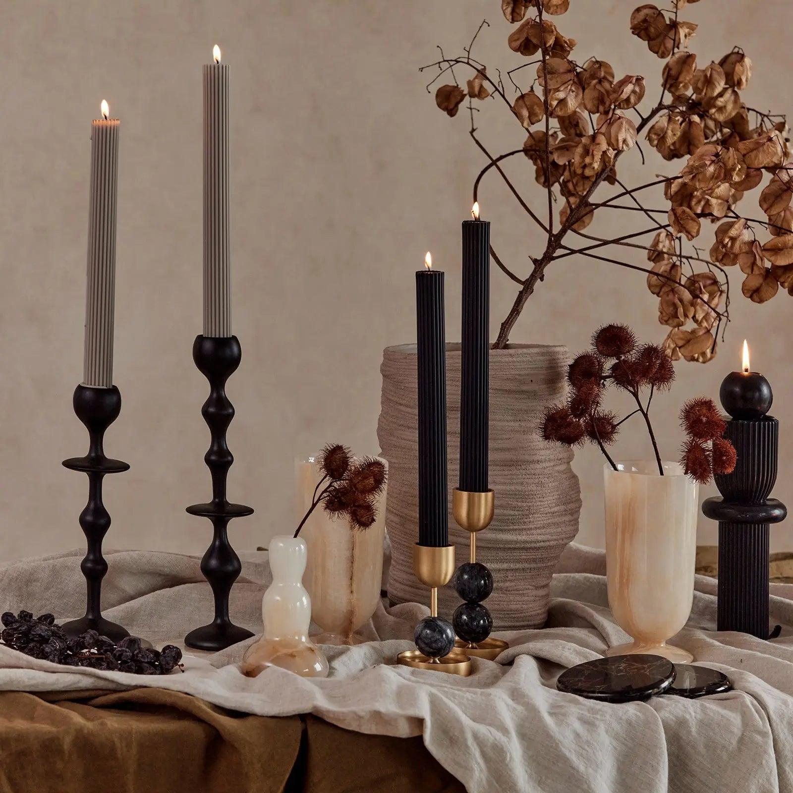 Column Pillar Candle Duo - Grey - BLACK BLAZE - Pillar Candle - BLACK BLAZE