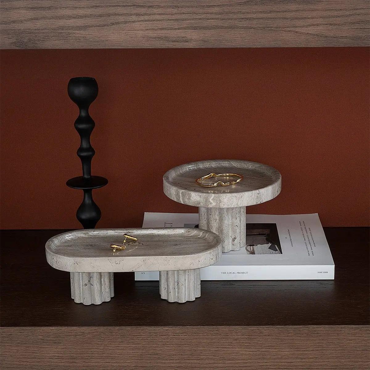 Column Tray - Oval / Wood Grain - BLACK BLAZE - Pillar Candle - BLACK BLAZE