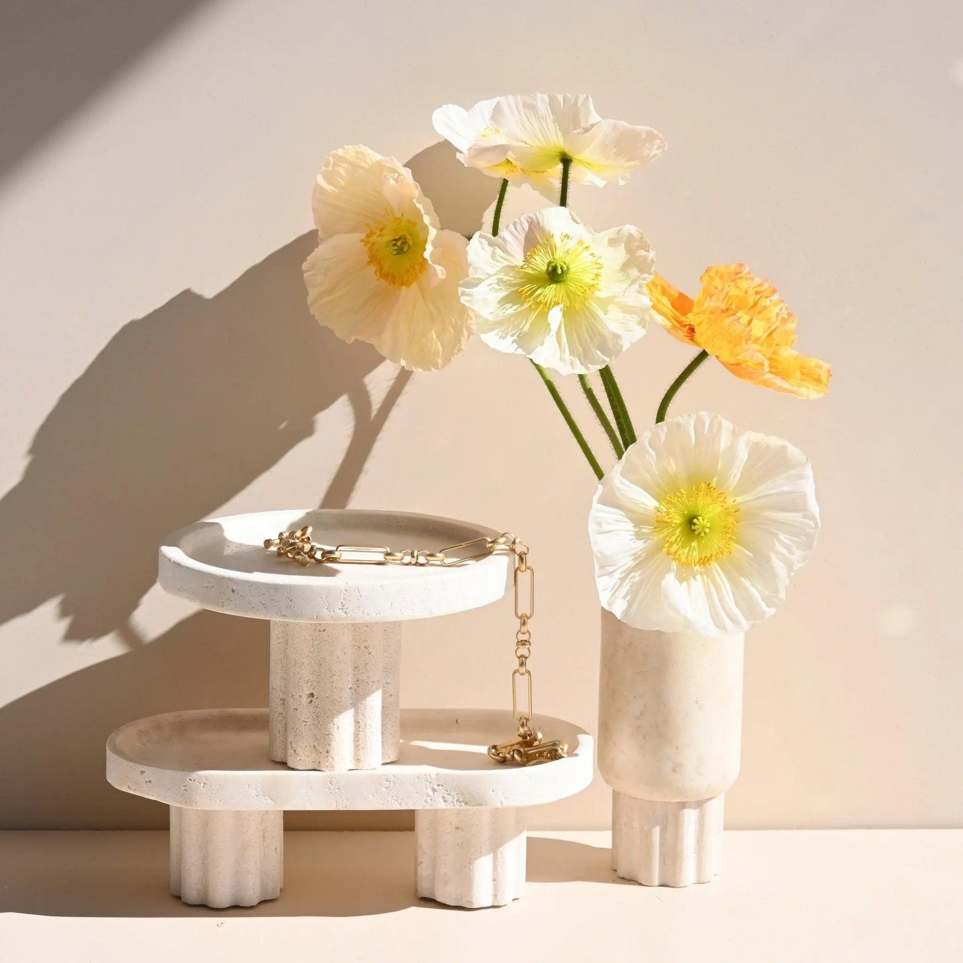 Column Tray - Round / Travertine - BLACK BLAZE - Pillar Candle - BLACK BLAZE