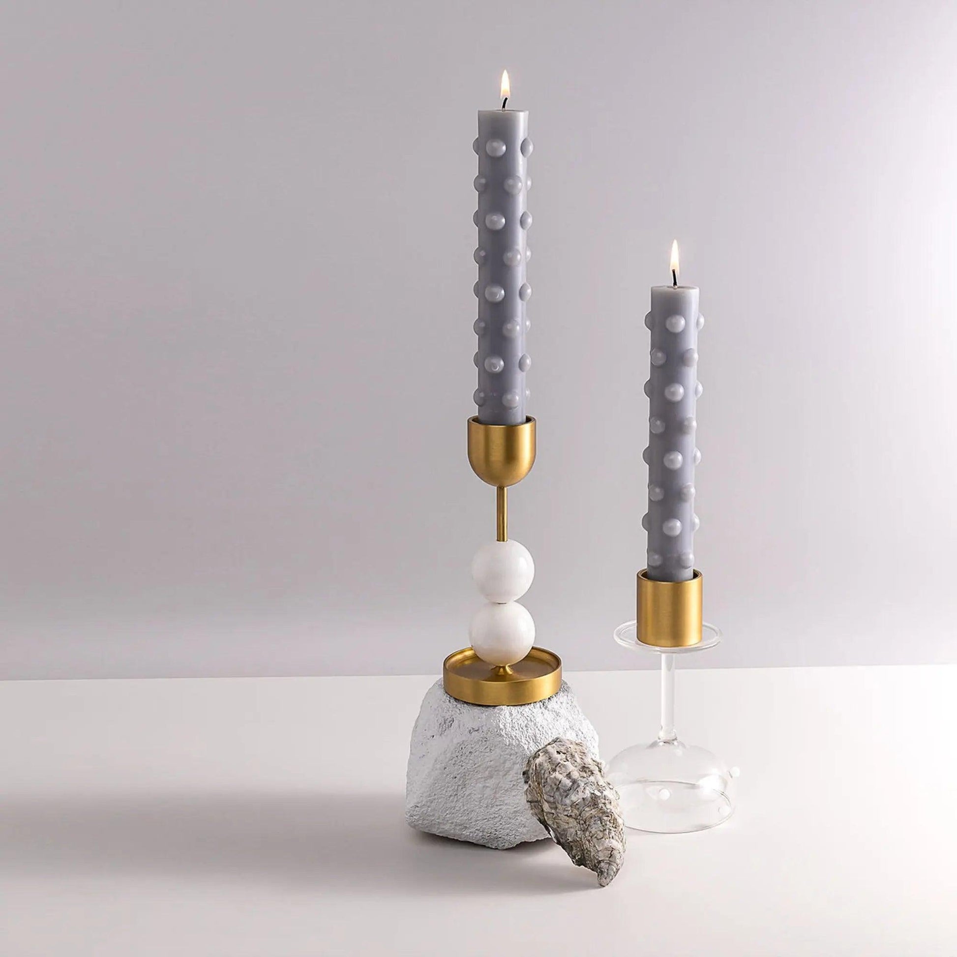 Polka Candle Duo- Grey - BLACK BLAZE - Pillar Candle - BLACK BLAZE