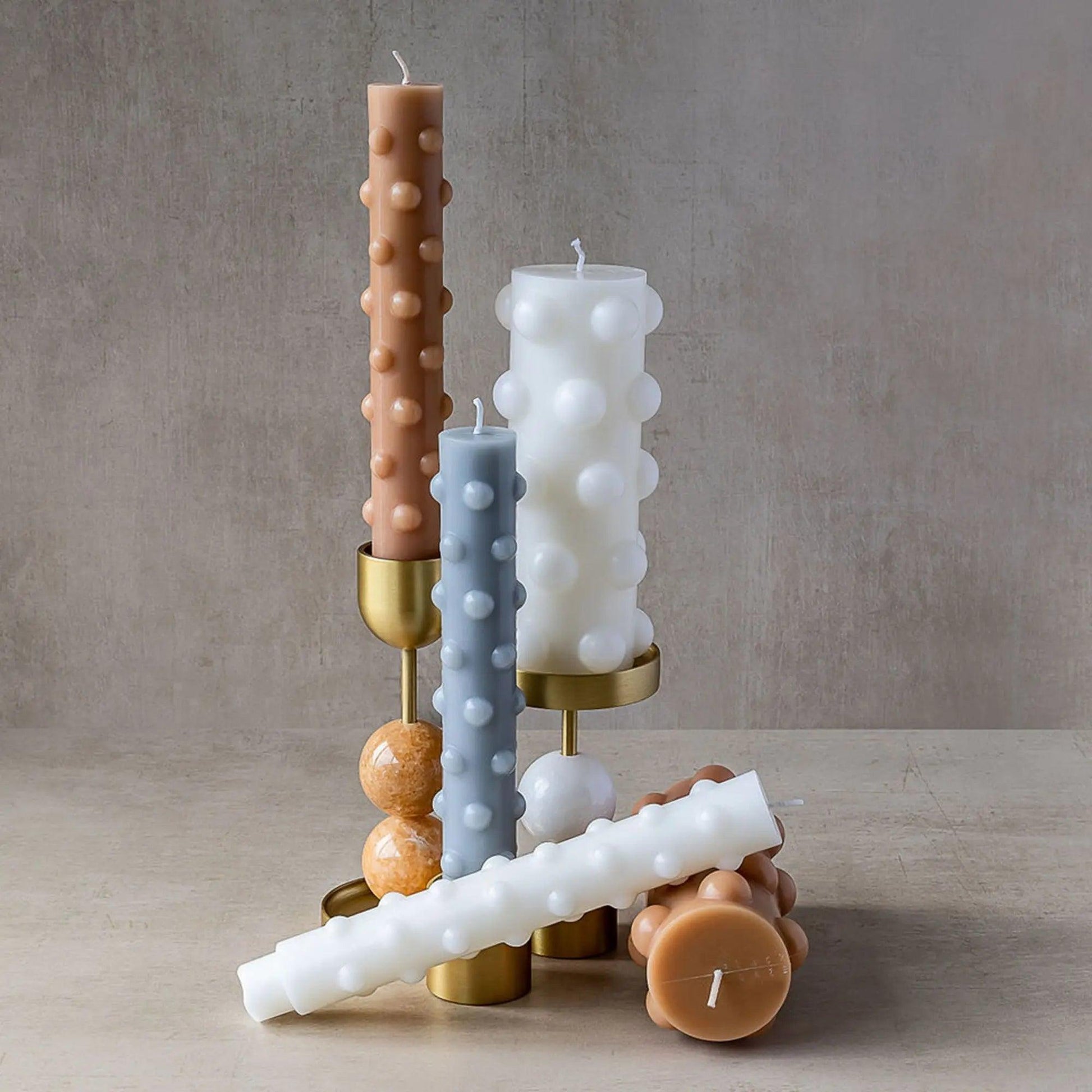 Polka Candle Duo- Grey - BLACK BLAZE - Pillar Candle - BLACK BLAZE