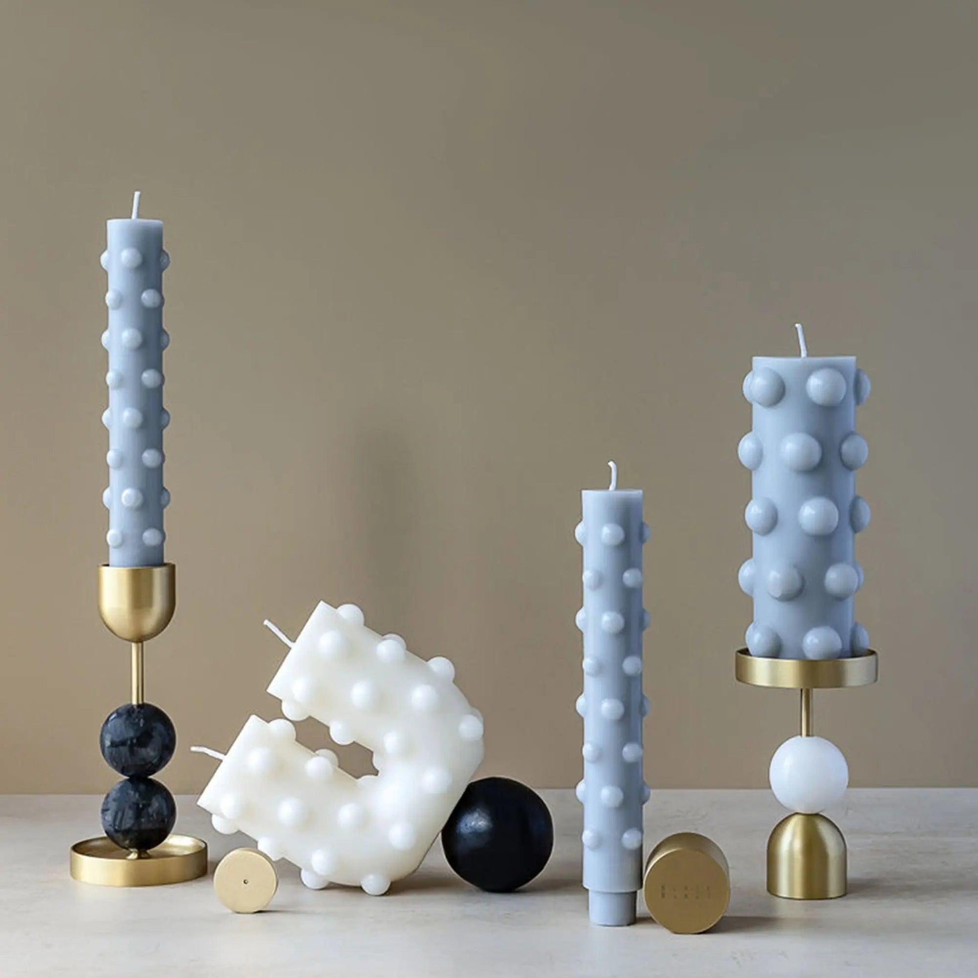 Polka Candle Duo- Grey - BLACK BLAZE - Pillar Candle - BLACK BLAZE