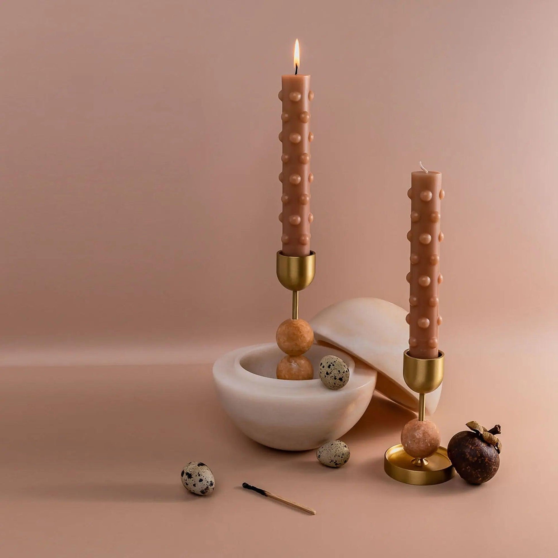 Polka Candle Duo - Nude - BLACK BLAZE - Pillar Candle - BLACK BLAZE