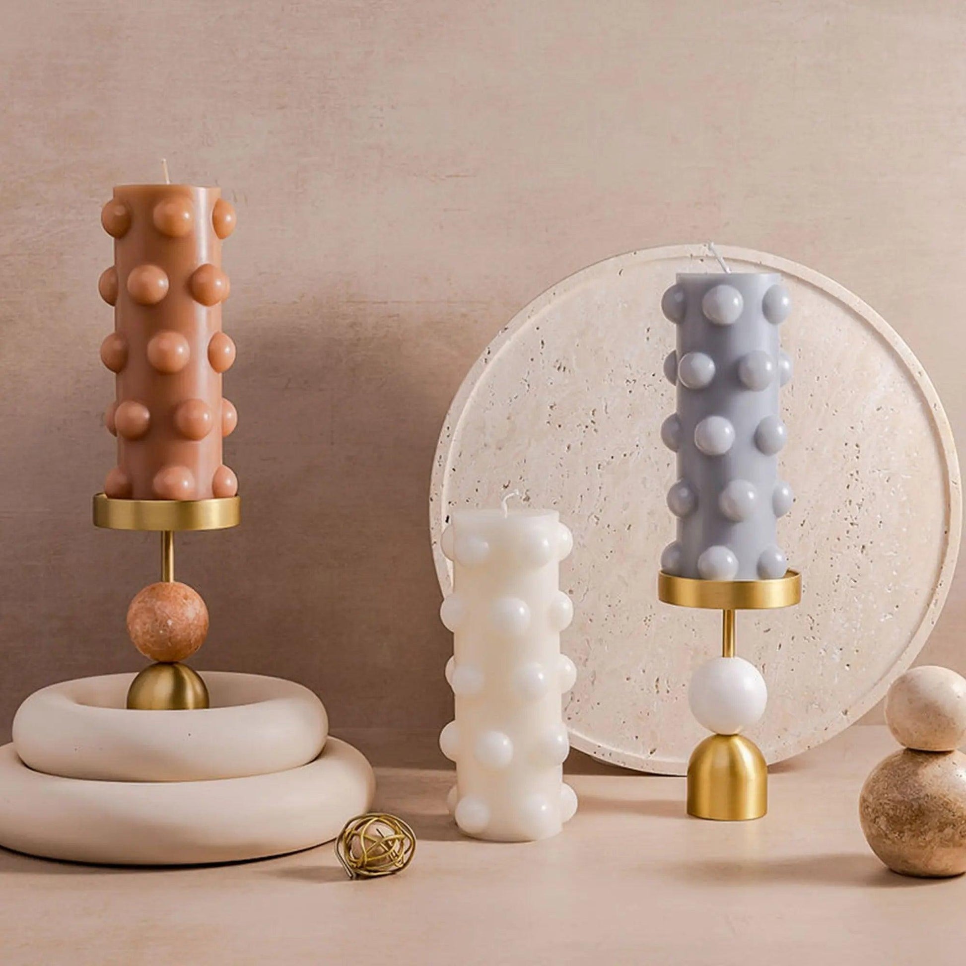 Polka Chunky Candle - Nude - BLACK BLAZE - Pillar Candle - BLACK BLAZE