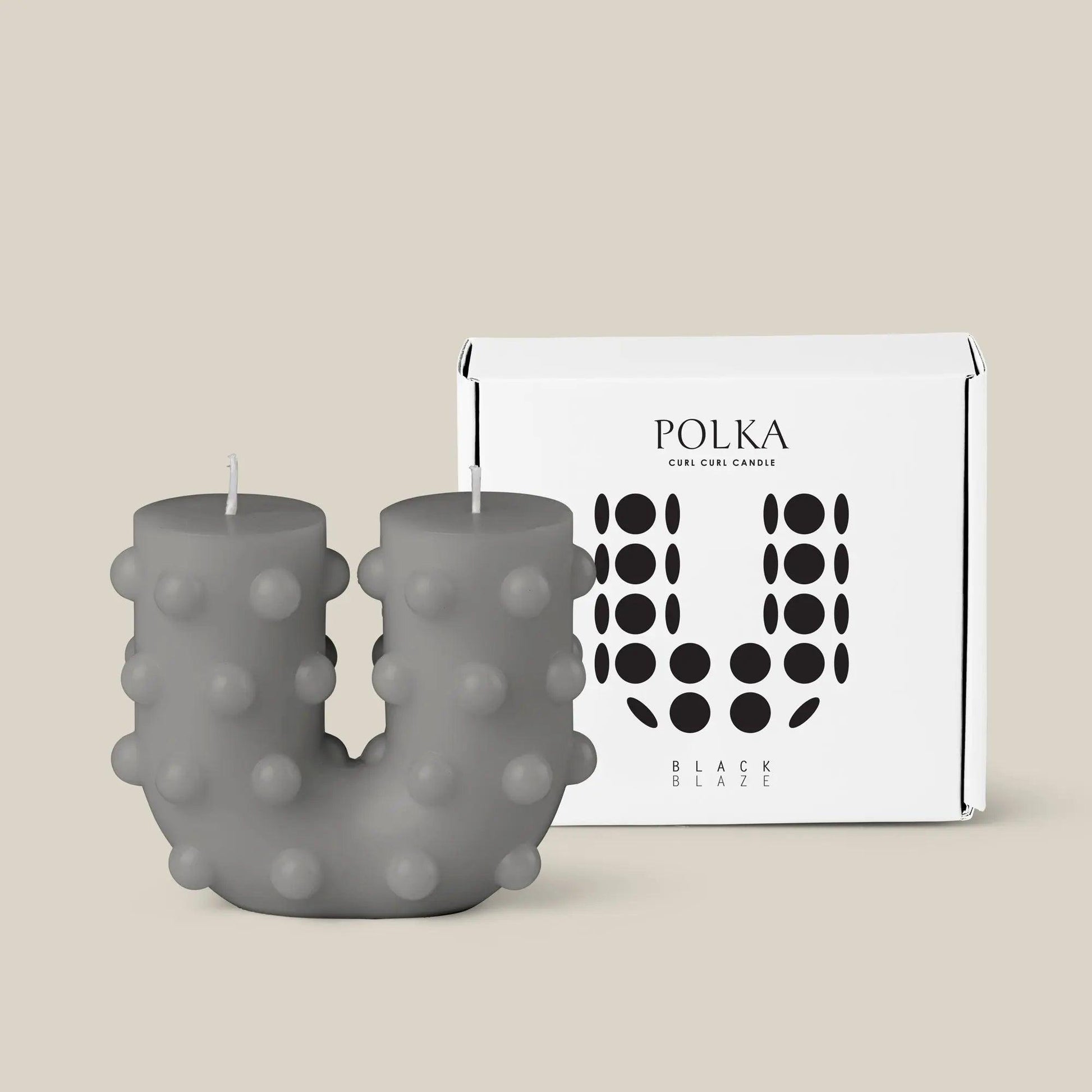 Polka Curl Curl Candle - Grey - BLACK BLAZE - Pillar Candle - BLACK BLAZE