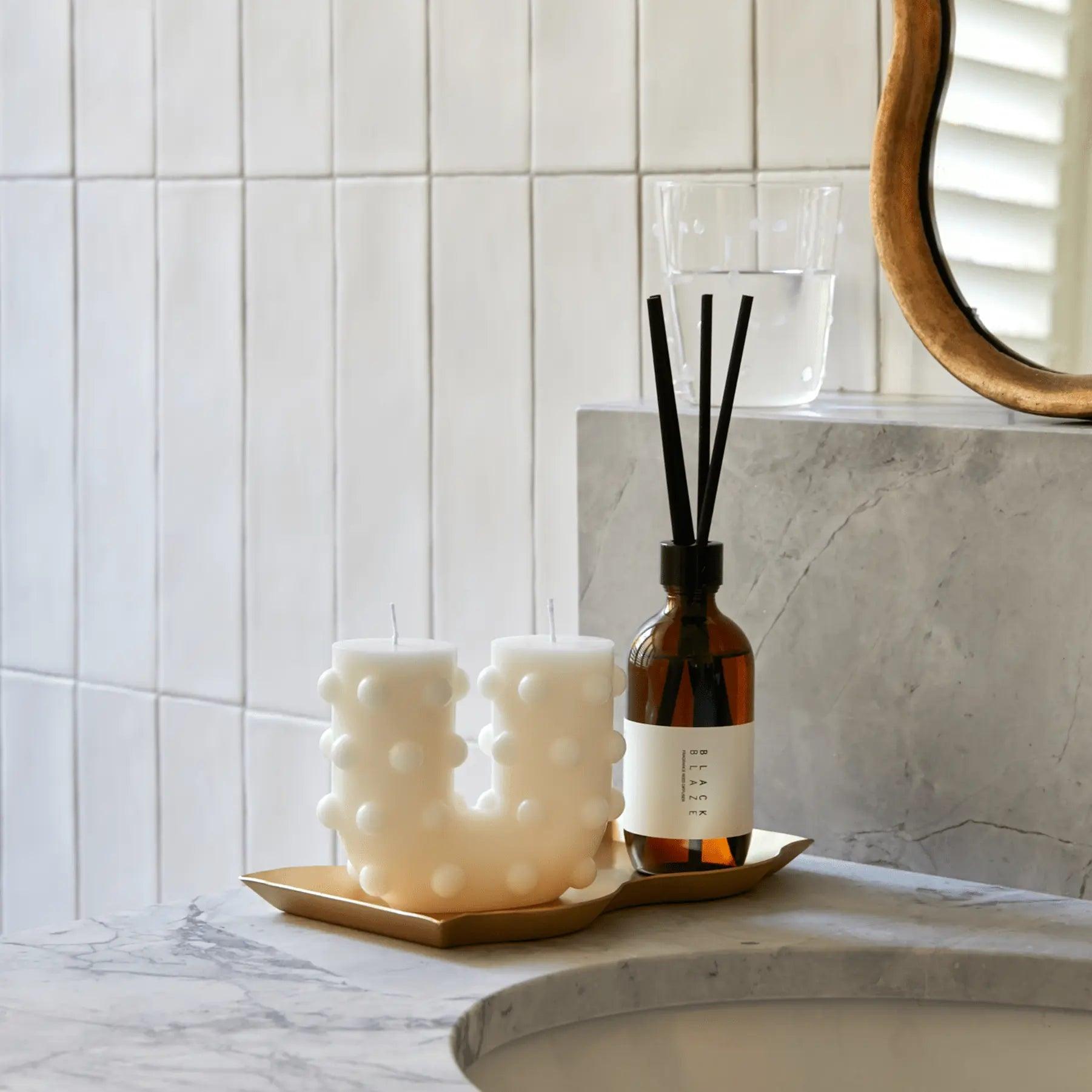 Polka Curl Curl Candle - White - BLACK BLAZE - Pillar Candle - BLACK BLAZE
