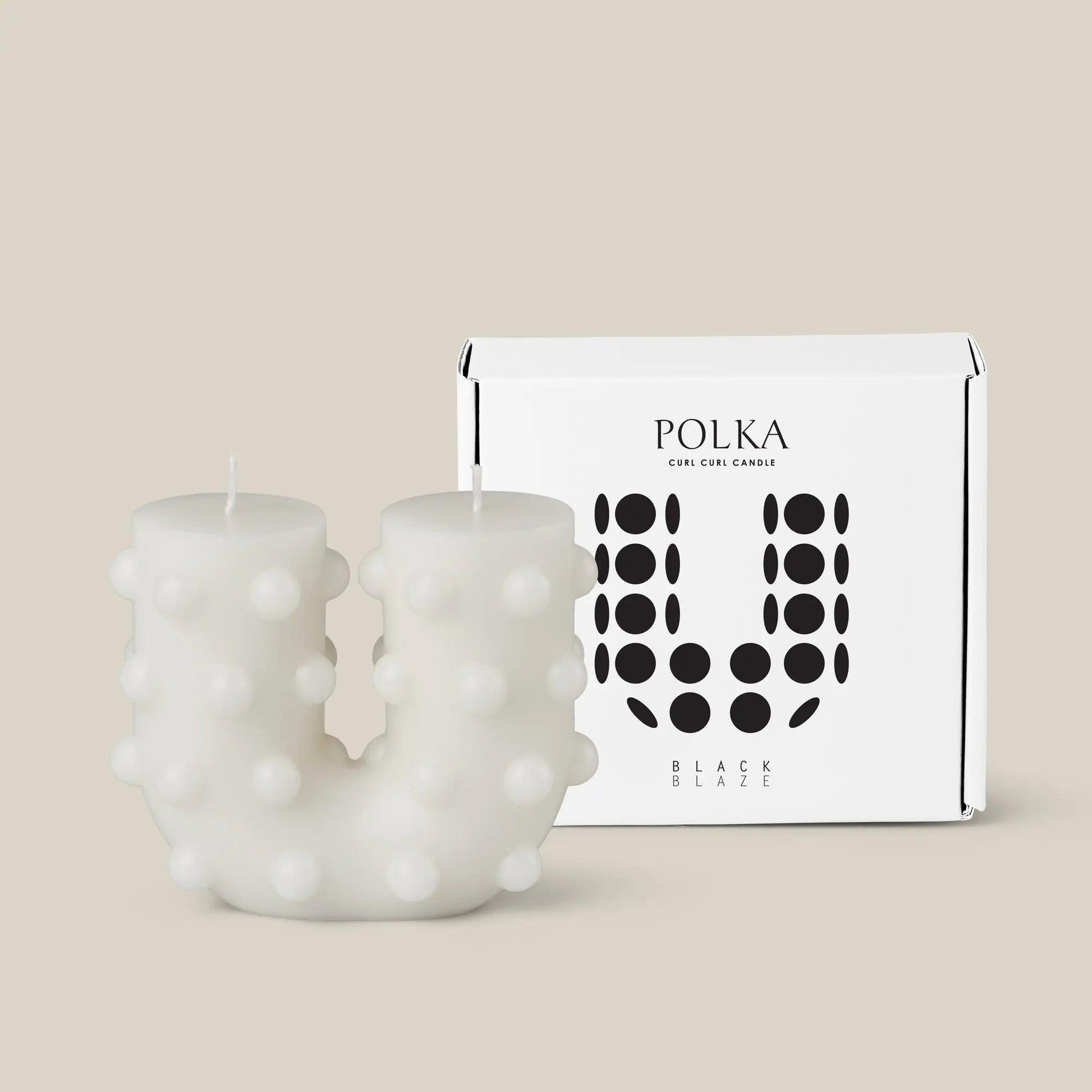 Polka Curl Curl Candle - White - BLACK BLAZE - Pillar Candle - BLACK BLAZE