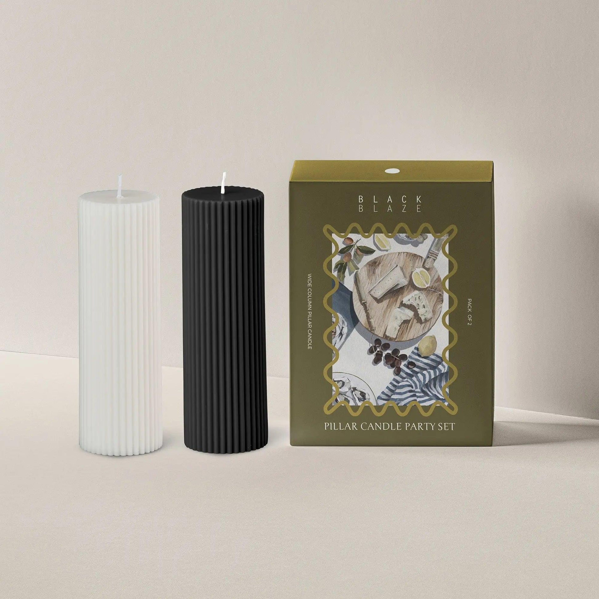 Wide Column Pillar Candle Party Set - BLACK BLAZE - Pillar Candle - BLACK BLAZE