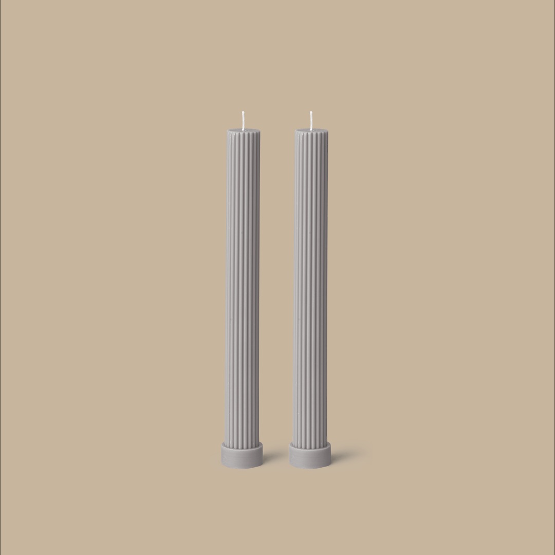 Column Pillar Candle Duo - Grey