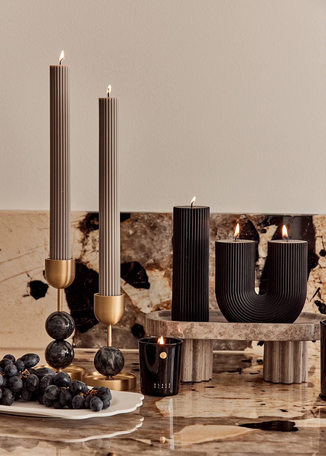 Column Pillar Candle Duo - Grey