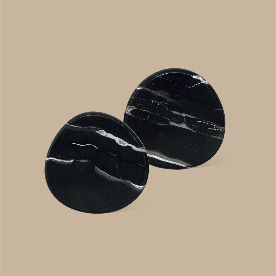 Stone Coaster Set - Black Silver