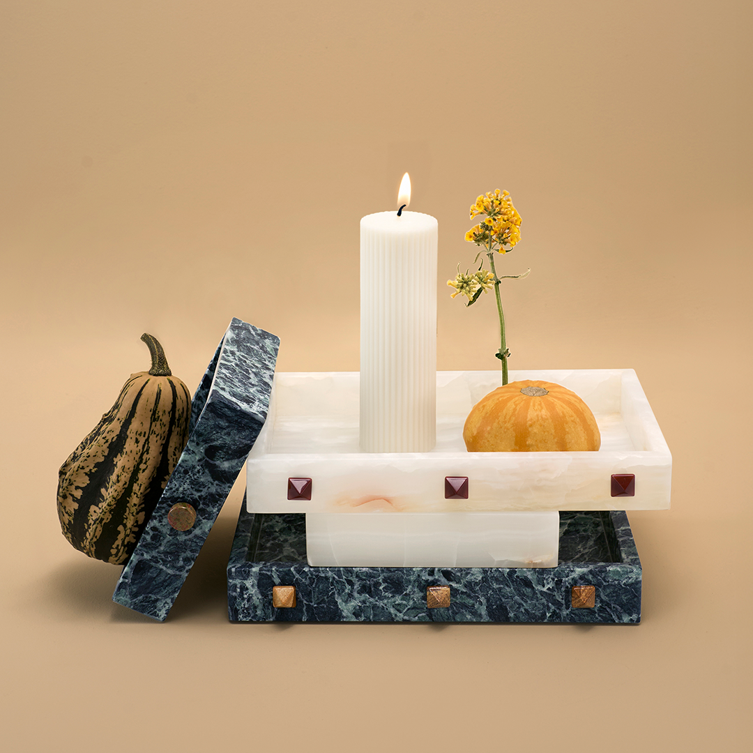 Forma Rectangle Tray - White Onyx with Rivets