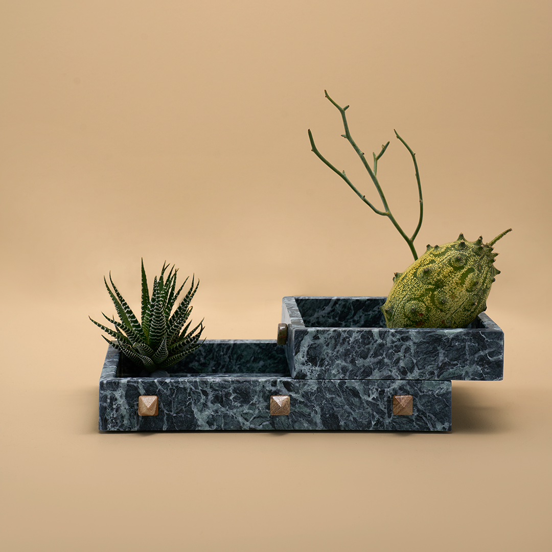 Forma Rectangle Tray - Verde Alpi Marble with Rivets