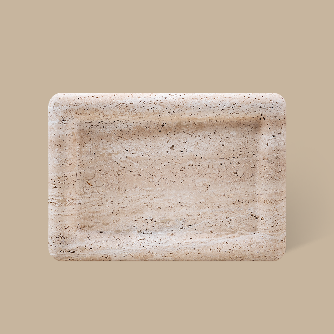 Halo Rectangle Tray - Travertine - BLACK BLAZE