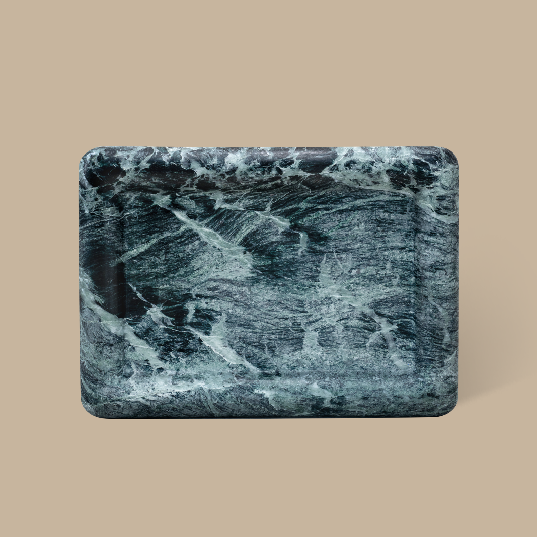 Halo Rectangle Tray - Verde Alpi Marble - BLACK BLAZE
