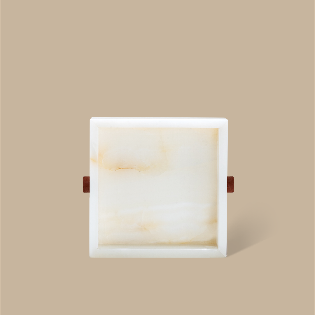 Forma Square Tray - White Onyx with Buttons