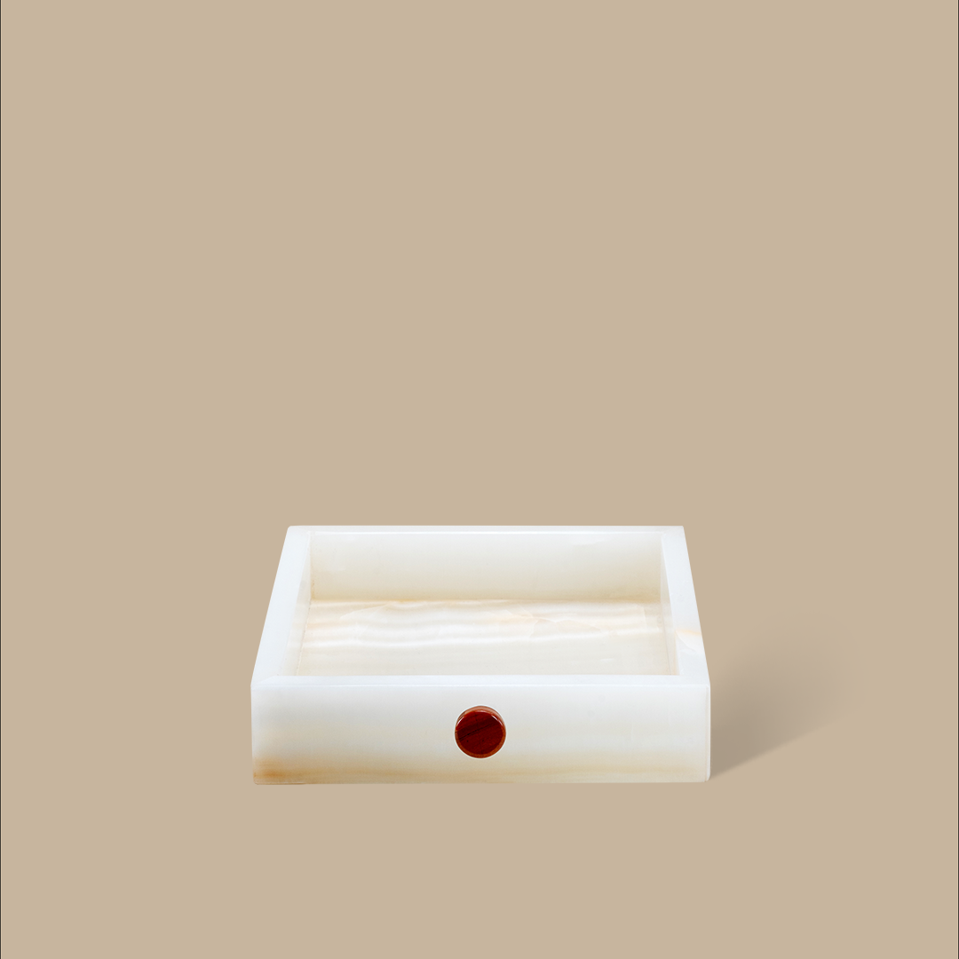 Forma Square Tray - White Onyx with Buttons