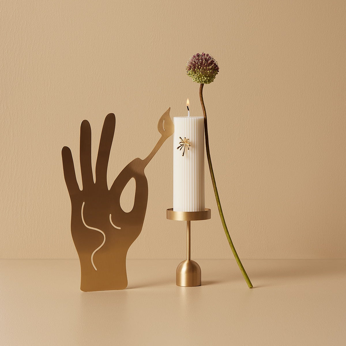 Fountain Brass Candle Holder-Medium - BLACK BLAZE