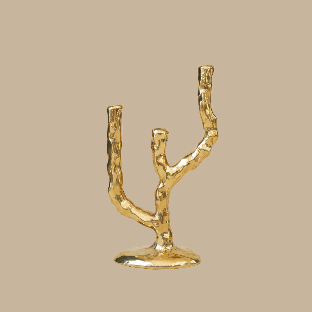 PRE- ORDER Twig Brass Candle Holder - Triple