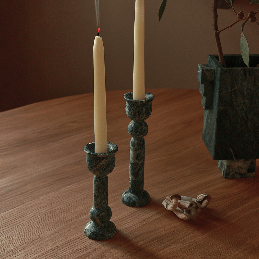 Bell Candle Holder Low - Verde Alpi - Pillar Candle - Black Blaze