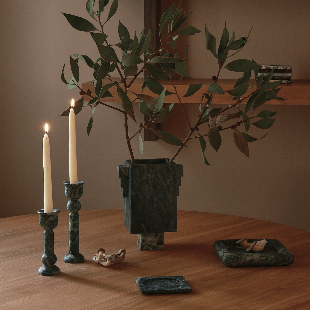 Bell Candle Holder Low - Verde Alpi - Pillar Candle - Black Blaze