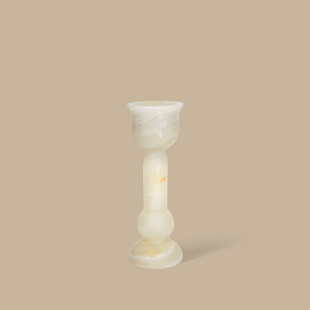 Bell Candle Holder Low - White Onyx - Pillar Candle - Black Blaze