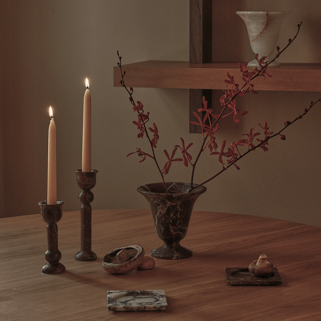 Bell Candle Holder Tall - Rosso Lavento - Pillar Candle - Black Blaze
