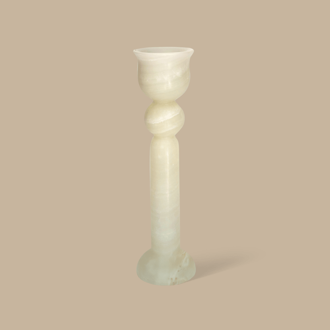 Bell Candle Holder Tall - White Onyx - Pillar Candle - Black Blaze