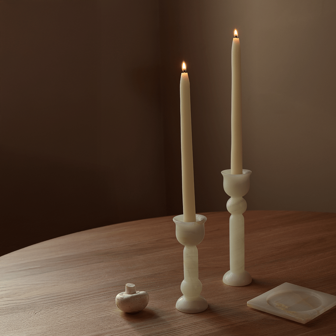 Bell Candle Holder Tall - White Onyx - Pillar Candle - Black Blaze