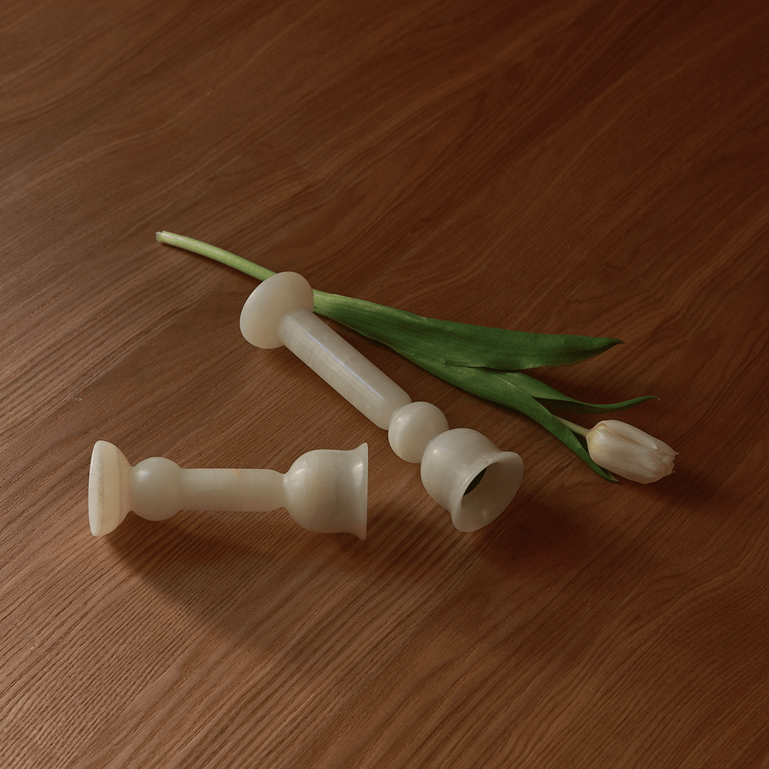 Bell Candle Holder Tall - White Onyx - Pillar Candle - Black Blaze