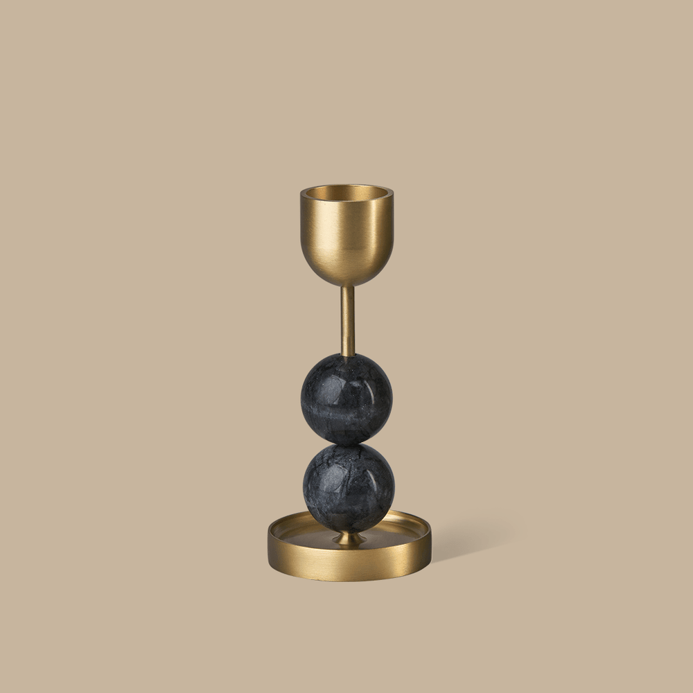 Beaded Fountain Brass Candle Holder - Charcoal Large - Pillar Candle - Black Blaze