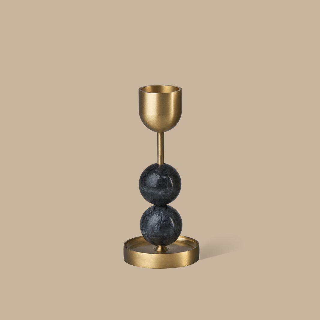 Beaded Fountain Brass Candle Holder - Charcoal Large - BLACK BLAZE - Pillar Candle - BLACK BLAZE