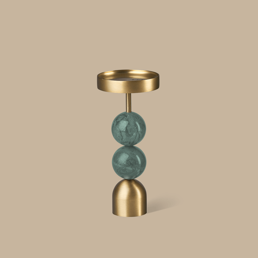 Beaded Fountain Brass Candle Holder - Green Large - Pillar Candle - Black Blaze