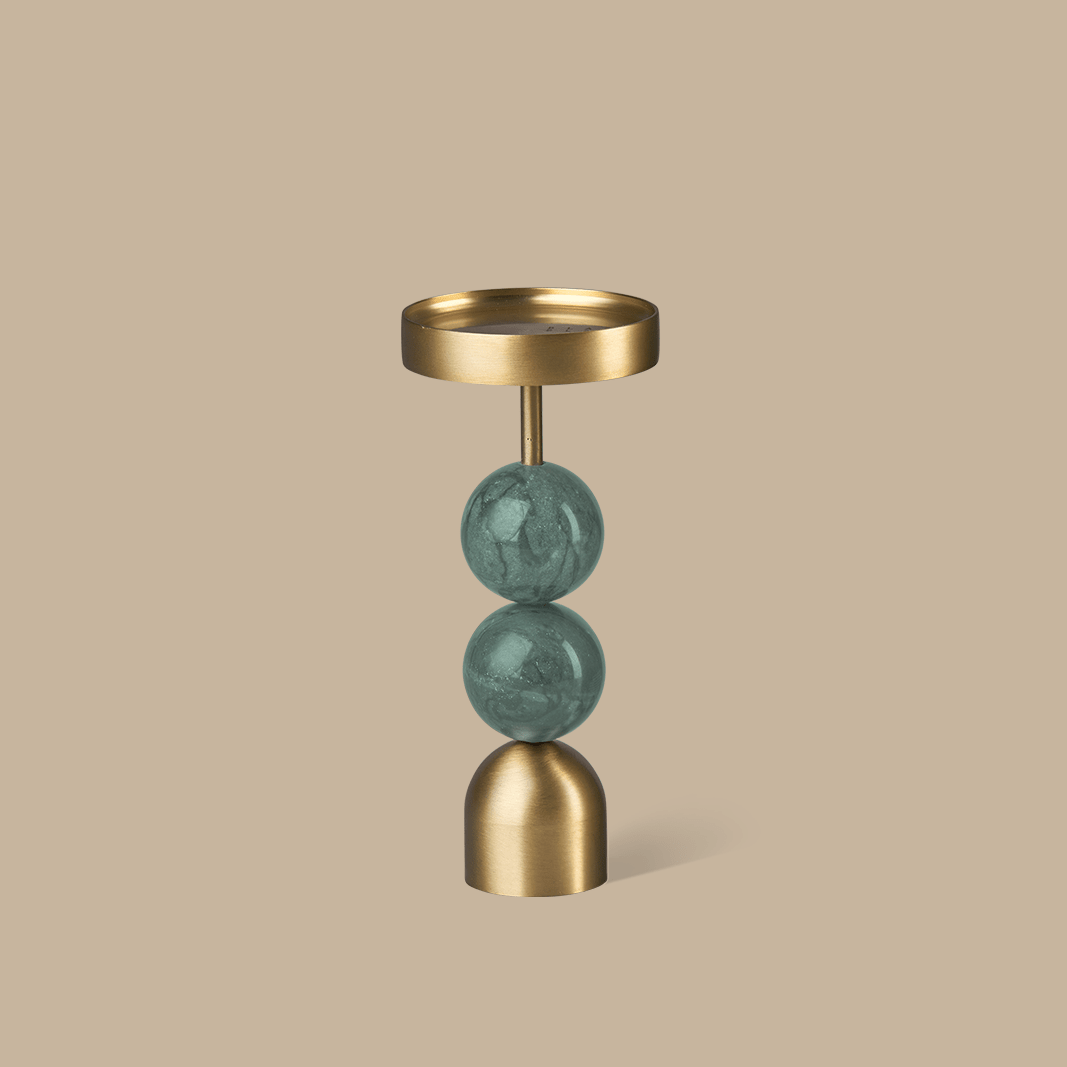 Beaded Fountain Brass Candle Holder - Green Large - BLACK BLAZE - Pillar Candle - BLACK BLAZE