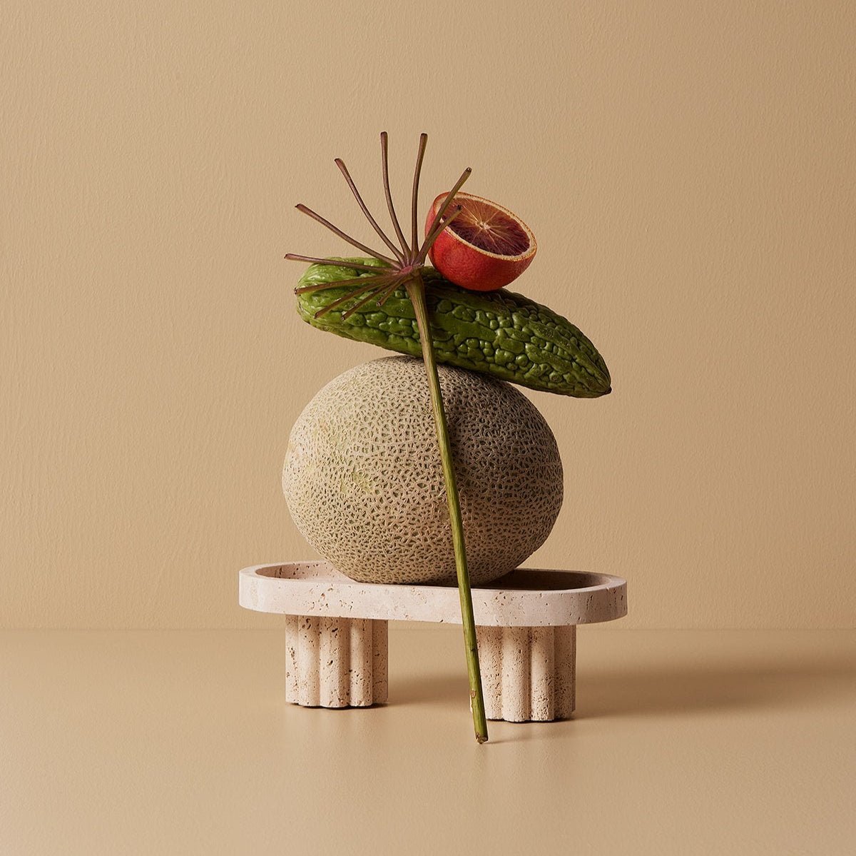 Column Tray - Oval / Travertine - BLACK BLAZE - Pillar Candle - BLACK BLAZE