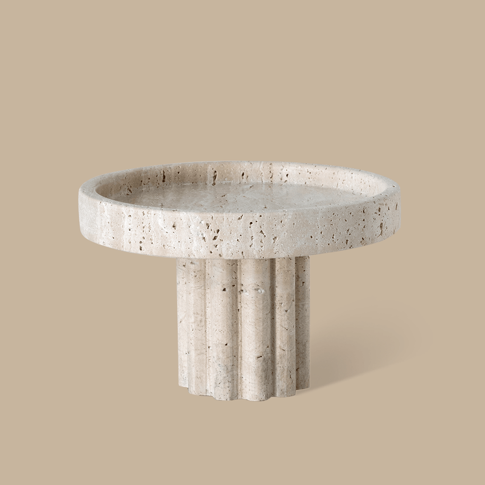 Column Tray - Round / Travertine - Pillar Candle - Black Blaze