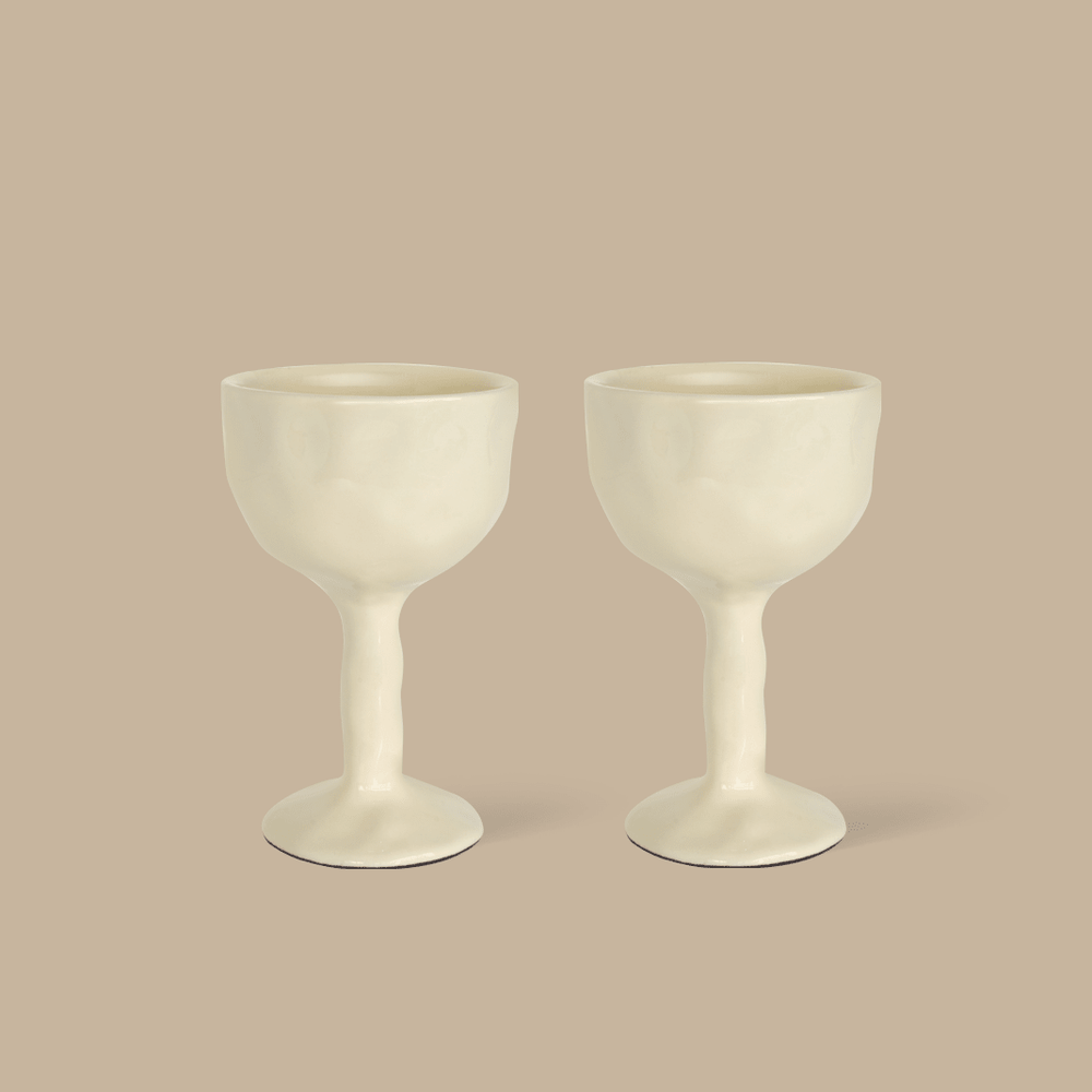 Drift Goblet Pair - Ivory - Tableware - Black Blaze