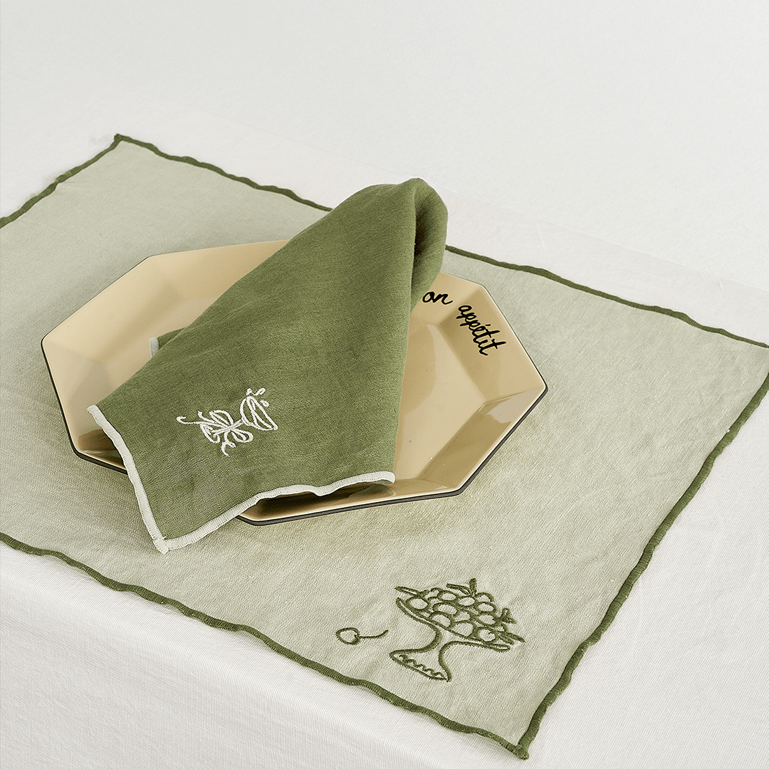 Embroidered Linen Napkin Set – Cocktail - Tableware - Black Blaze