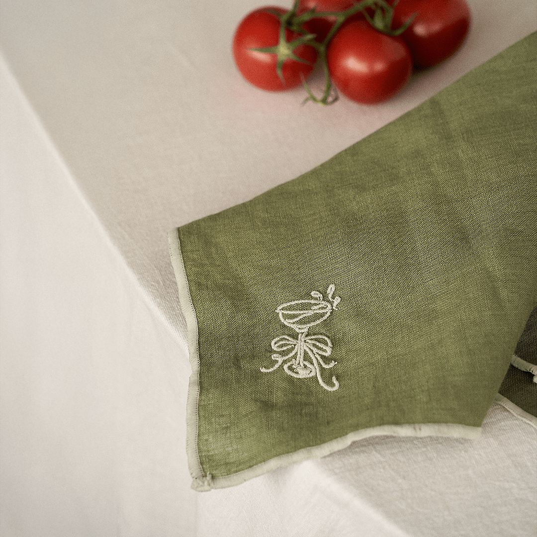Embroidered Linen Napkin Set – Cocktail - Tableware - Black Blaze